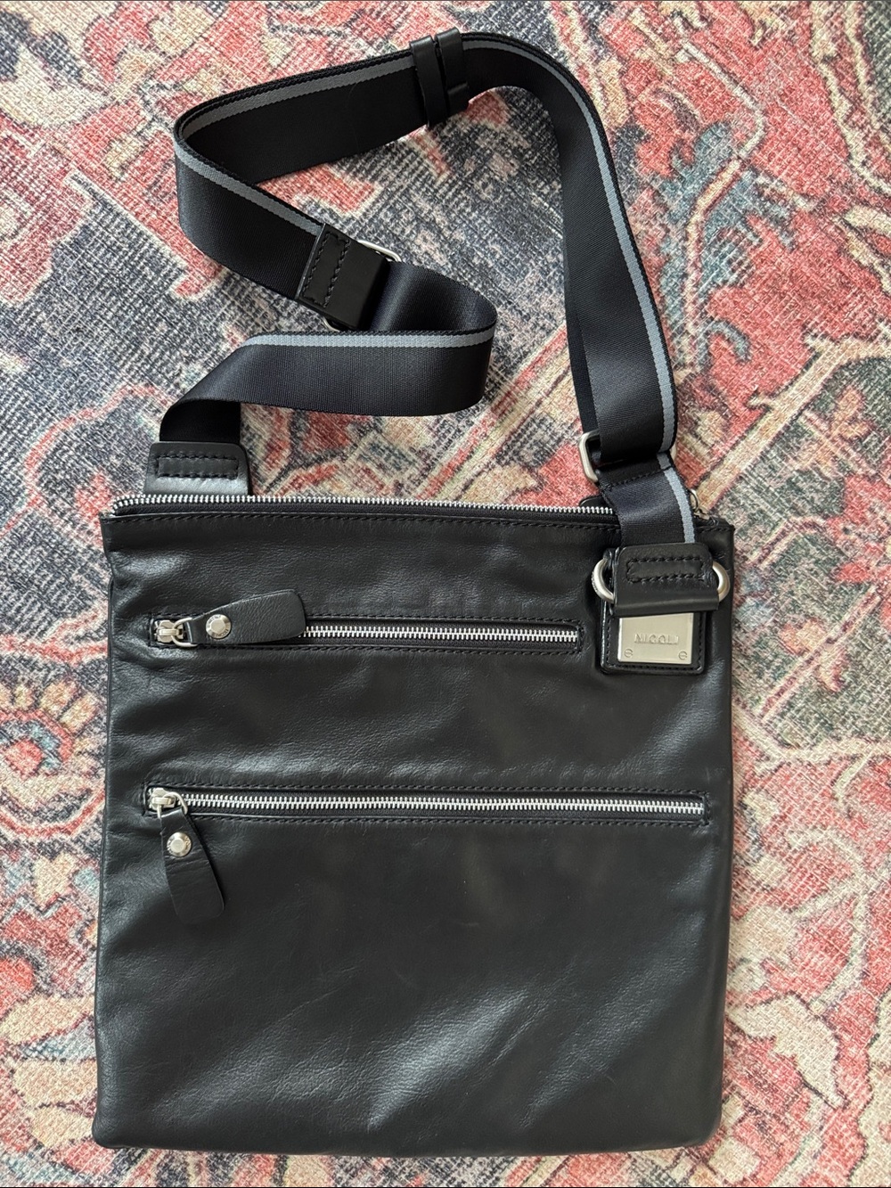 NICOLI Black Leather bag 13”x13” crossbody